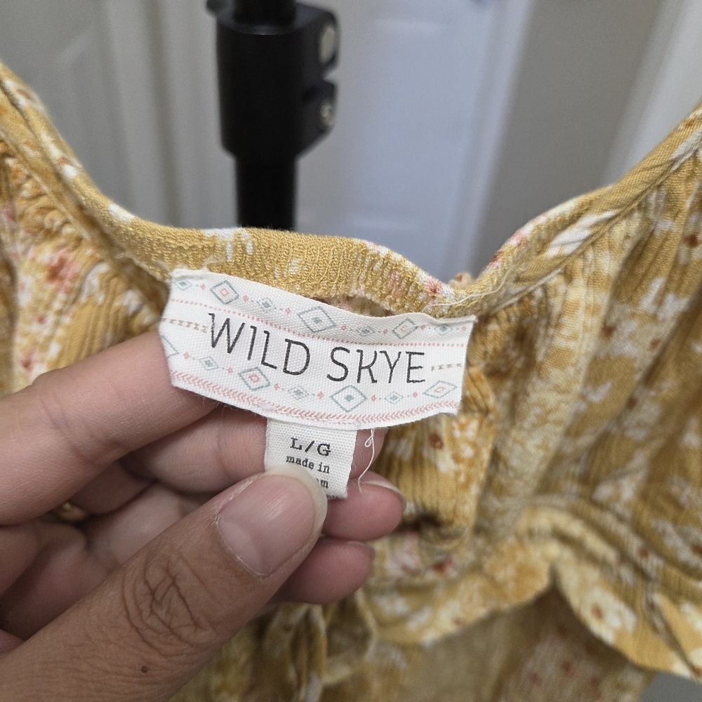 Wild Skye Yellow Floral Tie-Front Dress 100% Rayon Boho Cottagecore Sundress - Picture 7 of 9